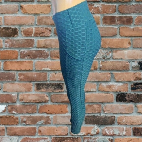 Turquoise Blue Scrunchy Tik Tok Leggings L - Picture 2 of 7